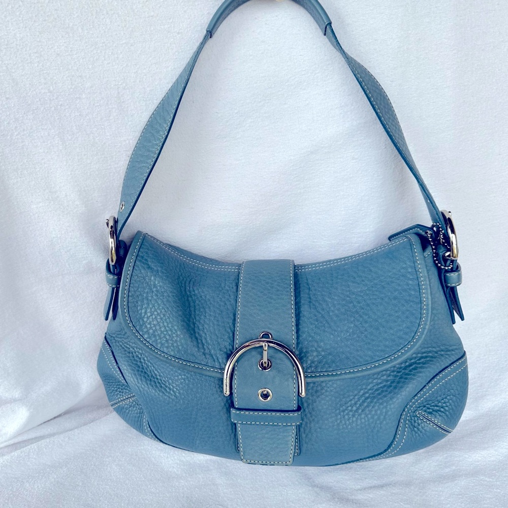 Coach Vintage Y2K Hobo Soho Buckle Flap Pebble Leather Blue 9248 HTF Rare Color